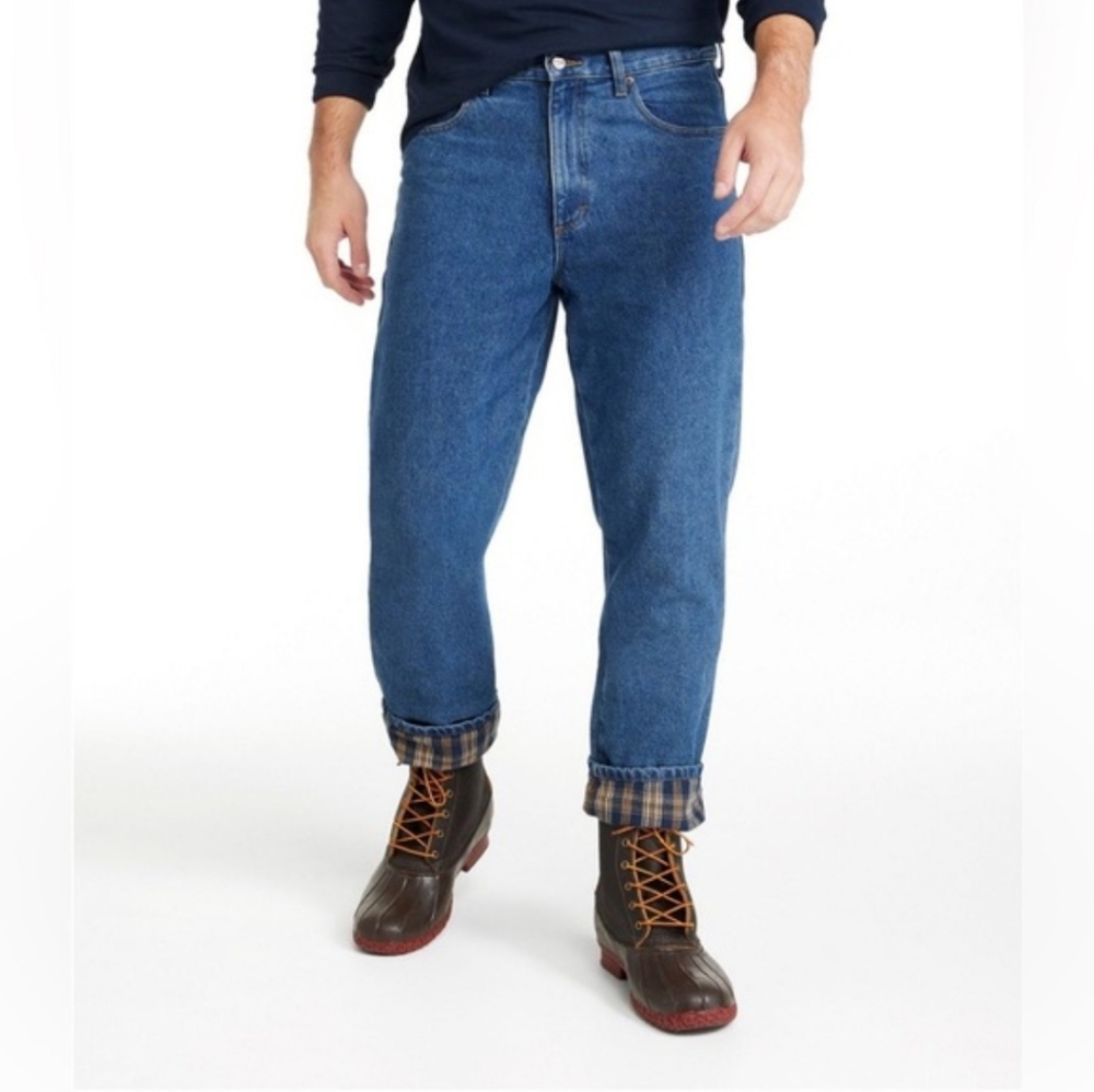 LL Bean Double L Jeans Classic Fit Flannel Lined Mens Size 33 x 29 Blue Denim